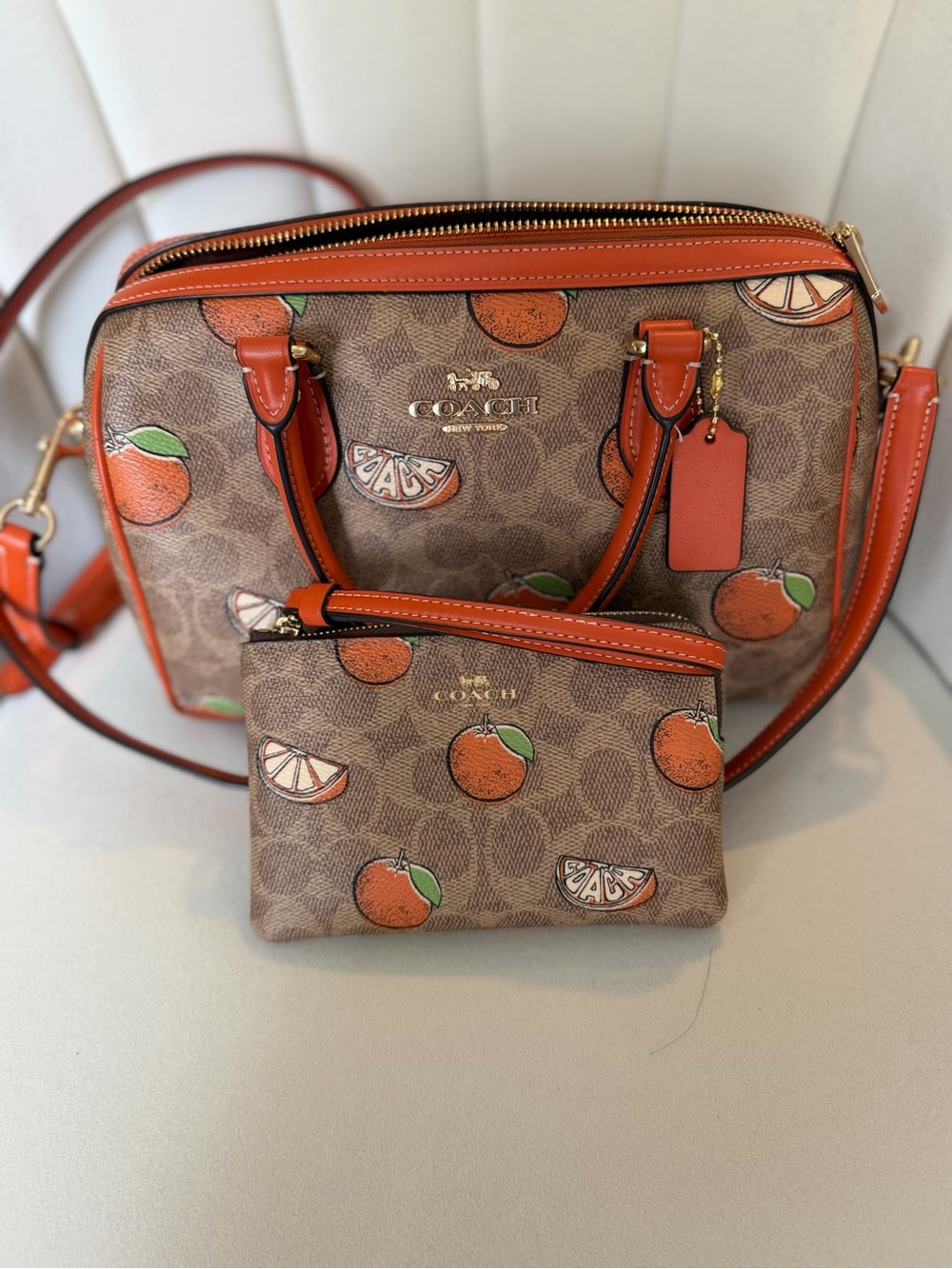 Coach Orange Citrus Signature Crossbody with Matching Pouch